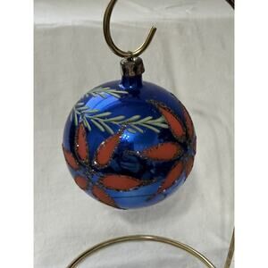 Vintage Fantasia Poland Hand Painted Blue Floral Christmas Tree Ornament 2.75”